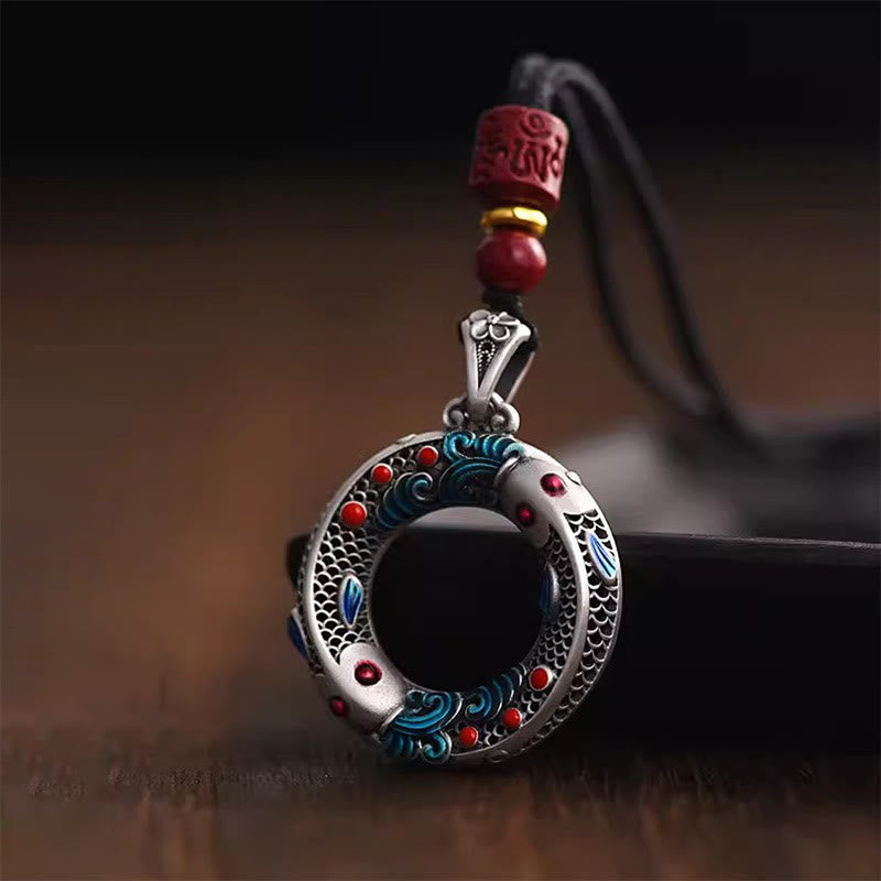 Buddha Stones Koi Fish Peace Buckle Copper Wealth Luck Necklace Pendant - image 1