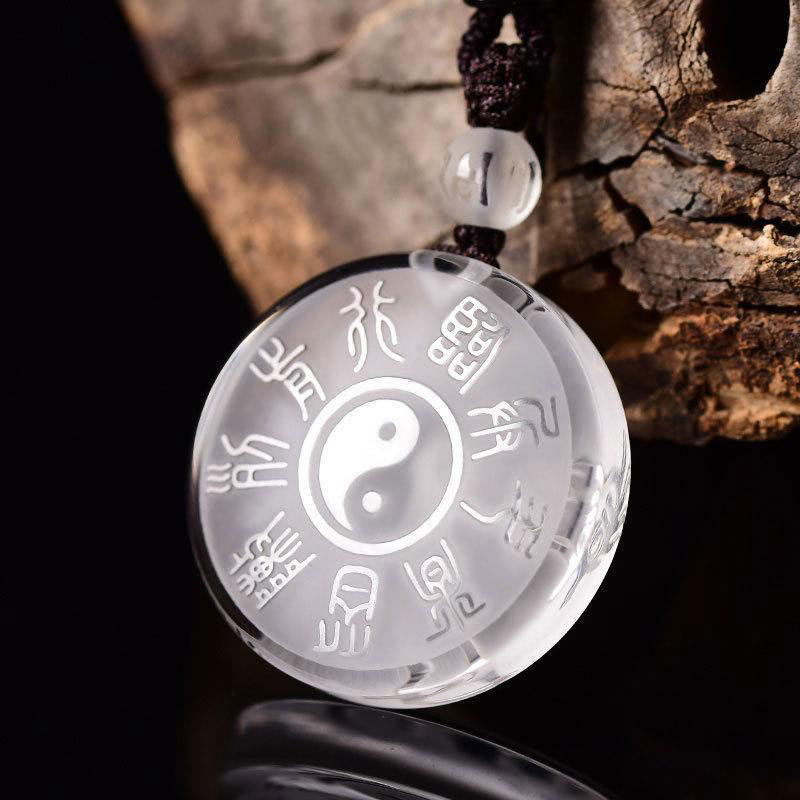 Buddha Stones Taoism Five Sacred Mountains Yin Yang Symbol Liuli Crystal Balance Necklace Pendant Key Chain - image 1