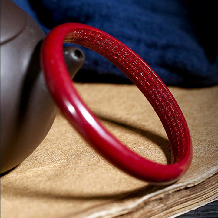 Buddha Stones Cinnabar Heart Sutra Engraving Blessing Bangle Bracelet - 63-64mm - image 0
