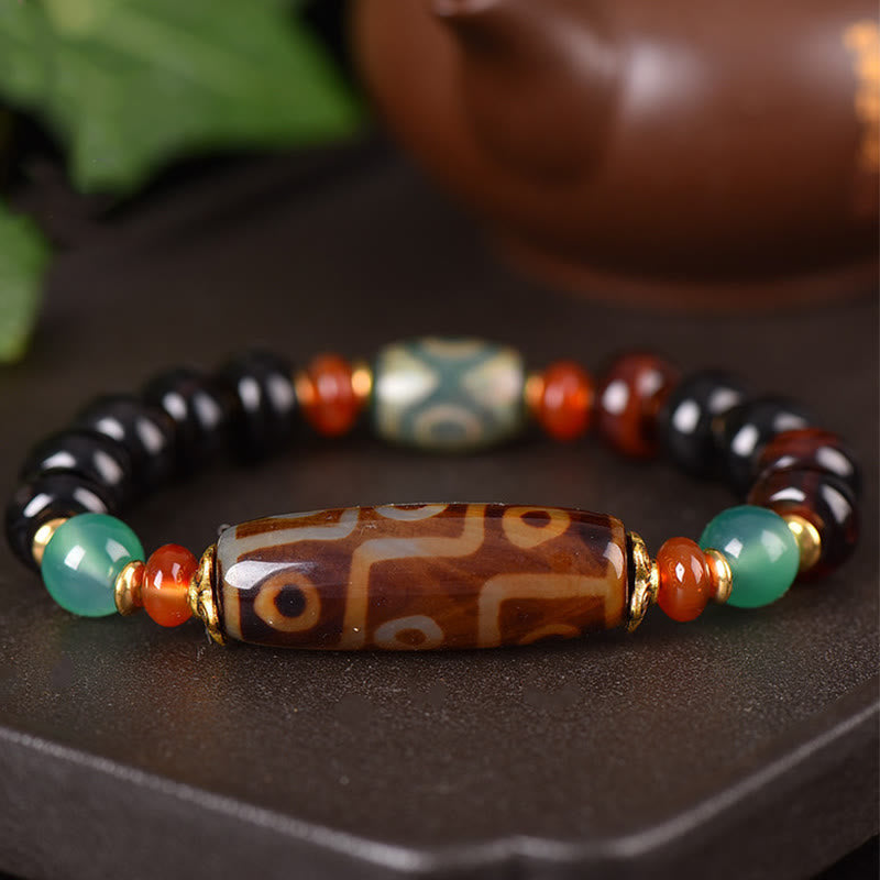 Buddha Stones Tibetan Natural Nine-Eye Dzi Bead Three-eyed Dzi Bead Protection Bracelet - Nine-Eye Dzi Bead&Three-eyed Dzi Bead - image 0