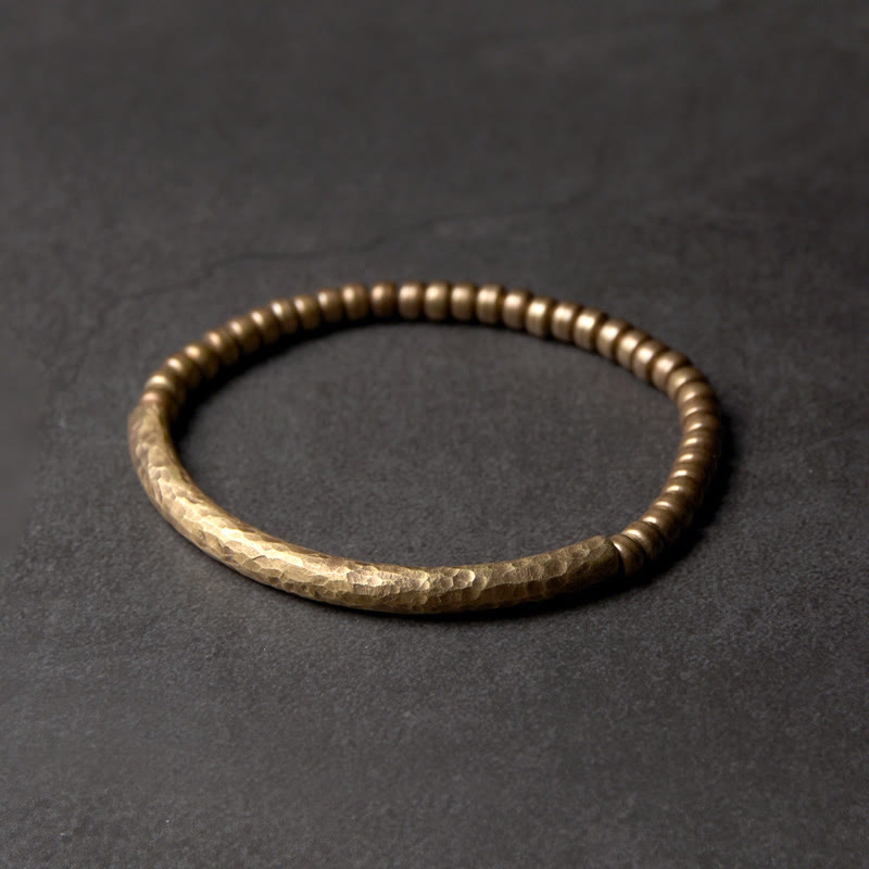 Buddha Stones Simple Design Copper Brass Bead Luck Wealth Bracelet - 17-17.5cm - Small Copper Beads - image 0