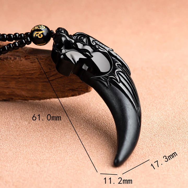Buddha Stones Natural Black Jade Chinese Zodiac Dragon Tooth Pattern Protection Necklace Pendant - image 7