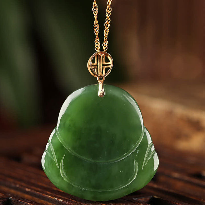Buddha Stones 925 Sterling Silver Laughing Buddha Hetian Cyan Jade 18K Gold Success Necklace Chain Pendant - image 7