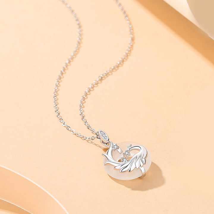 Buddha Stones 925 Sterling Silver Year of the Dragon Natural Black Onyx Chalcedony Dragon Phoenix Peace Buckle Protection Necklace Pendant - Phoenix Chalcedony(Positive♥Harmony) - image 5