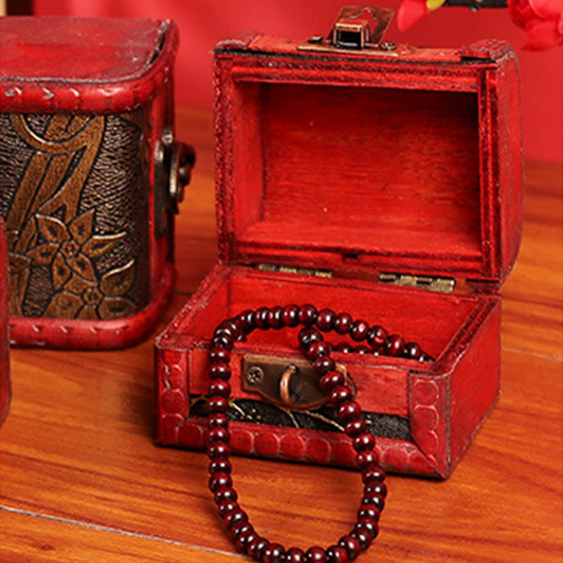 Buddha Stones Retro Small Wood Jewelry Box Lotus Golden Grape Copper Coin Daffodil Grass Flower Jewelry Storage Box - image 17
