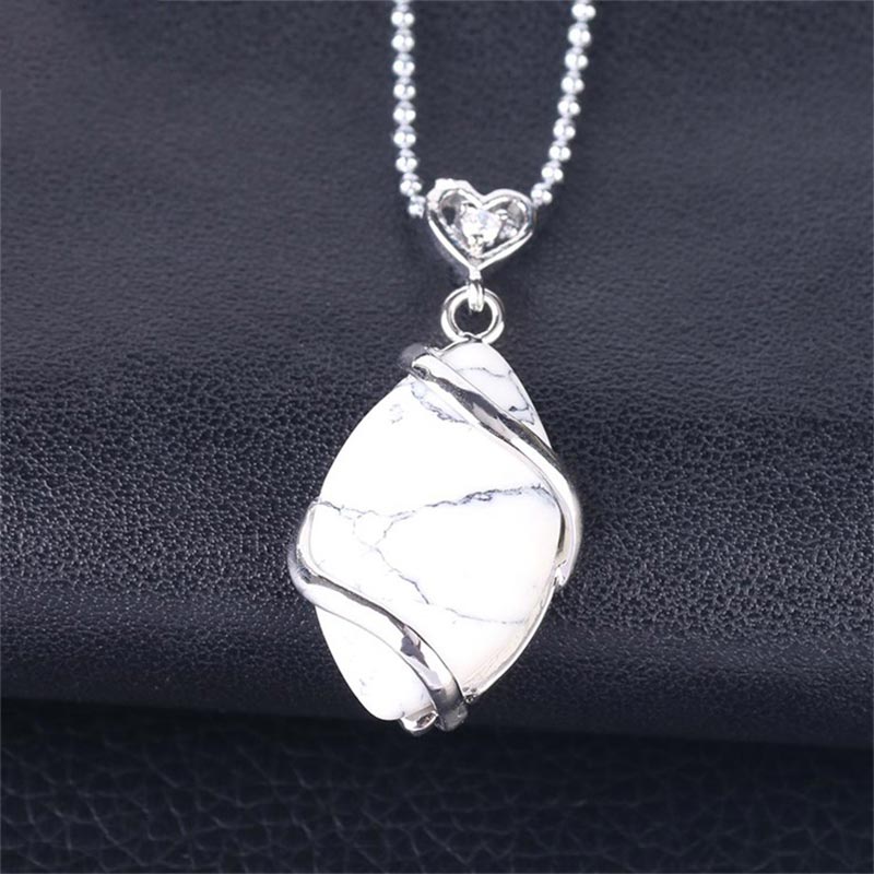 Buddha Stones Marquise Pattern Natural Crystal Stone Charm Necklace Pendant - White Turquoise - image 9