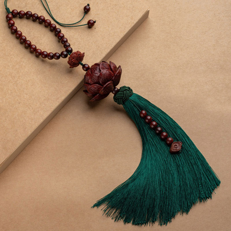 Buddha Stones Tibetan Small Leaf Red Sandalwood Lotus Luck Protection Tassel Decoration - Green - Bracelet - image 16