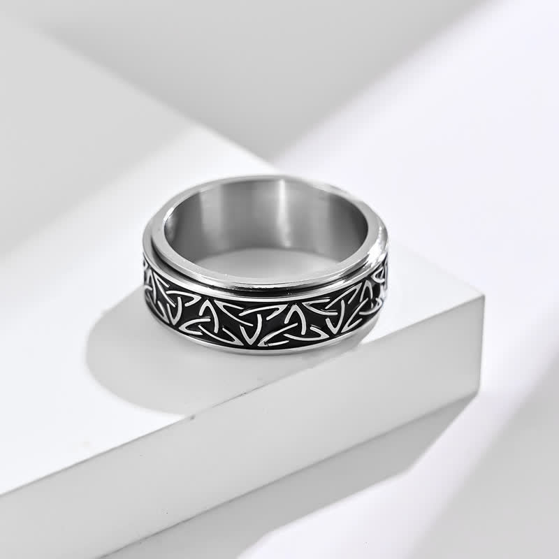 Buddha Stones  Triangle Knot Triquetra Titanium Steel Calm Rotatable Ring - image 2