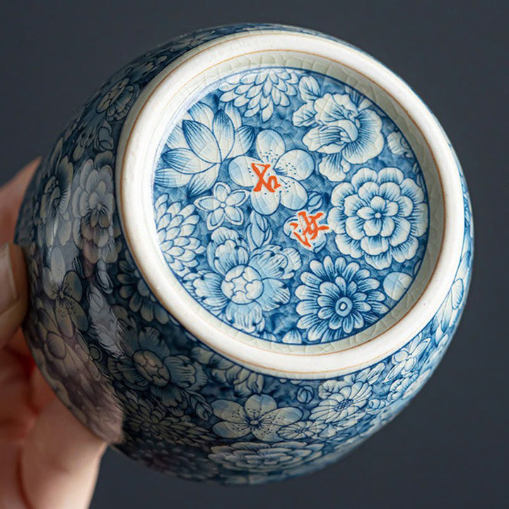 Buddha Stones Blue Lotus Peach Blossom Chrysanthemum Design Ceramic Teacup Kung Fu Tea Cups - image 11