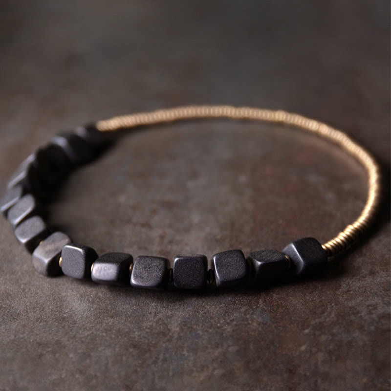 Buddha Stones Tibetan Ebony Wood Copper Peace Double Wrap Bracelet - image 1