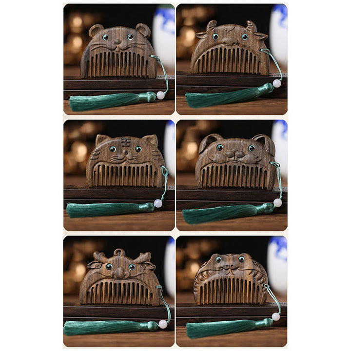 Chinese Zodiac Green Sandalwood Peace Mini Portable Comb - image 19