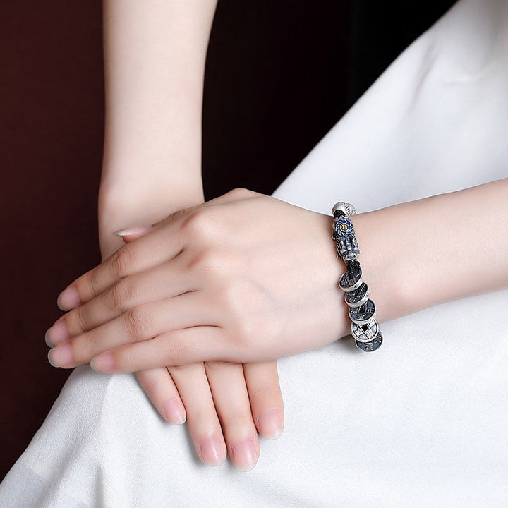 Buddha Stones 999 Sterling Silver FengShui PiXiu Copper Coin Fu Character Wealth Braided Bracelet - image 3