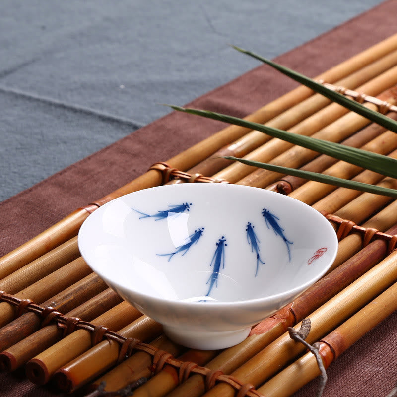 Buddha Stones Jingdezhen Blue and White Porcelain Koi Fish Ceramic Teacup Kung Fu Tea Cups - Five Koi Fish 8.5cm*3.5cm*60ml - image 8
