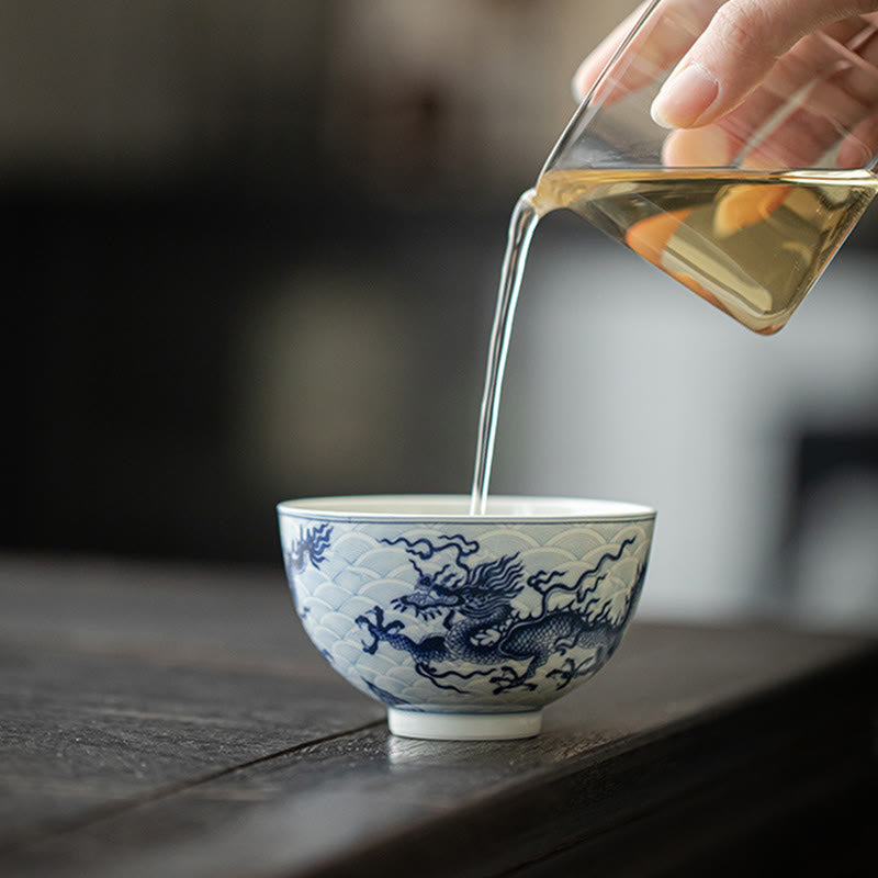 Buddha Stones Blue Dragon Design Ceramic Teacup Kung Fu Tea Cups - image 7