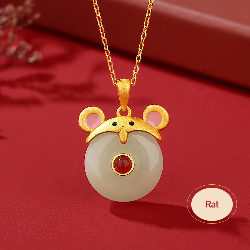 Buddha Stones 925 Sterling Silver Hetian Jade Chinese Zodiac Year of the Dragon Red Agate Luck Protection Necklace Pendant - Rat - image 11