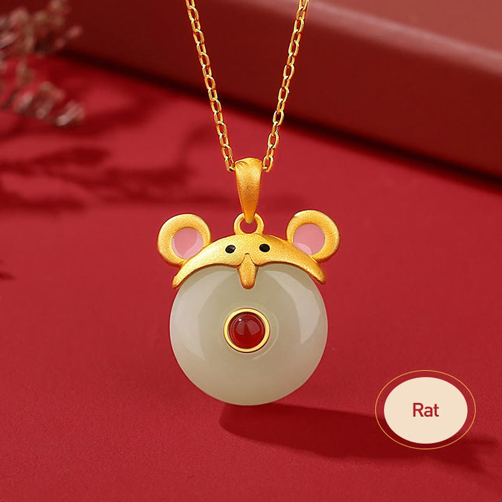 Buddha Stones 925 Sterling Silver Hetian Jade Chinese Zodiac Year of the Dragon Red Agate Luck Protection Necklace Pendant - Rat - image 11