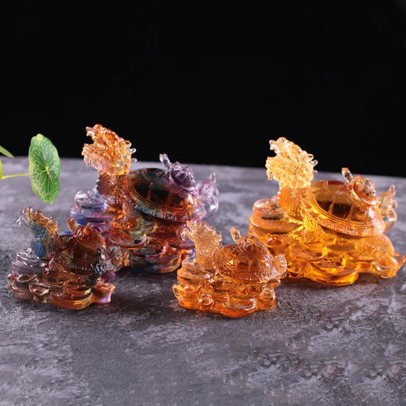 Buddha Stones Feng Shui Dragon Turtle Coins Handmade Liuli Crystal Luck Art Piece Home Office Decoration - image 1