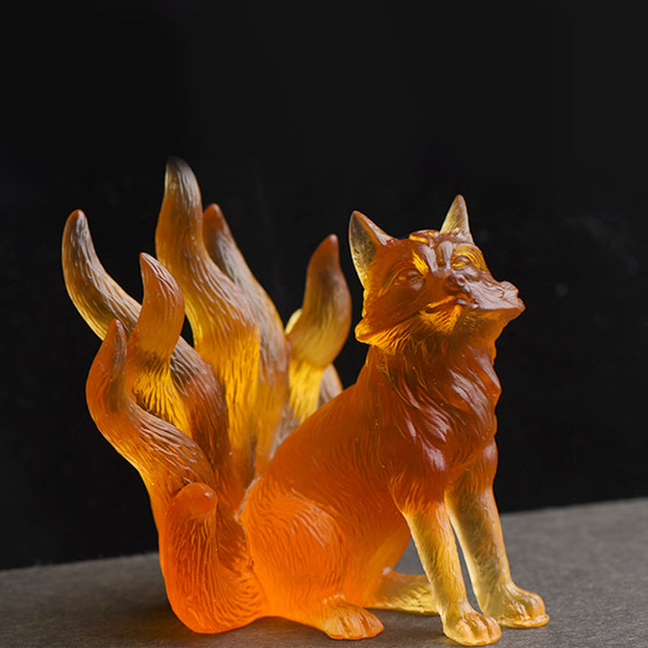 Buddha Stones Small Nine Tailed Fox Success Strength Home Figurine Decoration - image 15