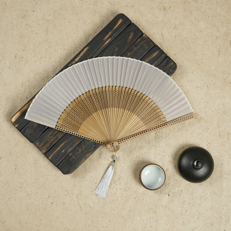 Buddha Stones Vintage Handheld Folding Fan With Bamboo Frames - White - image 15