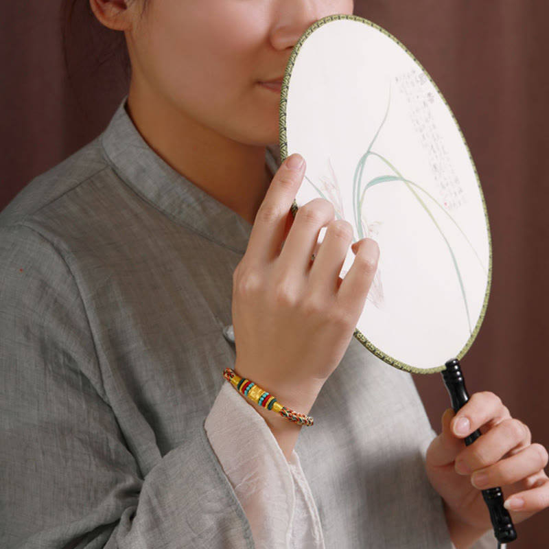 Buddha Stones Tibet 999 Gold Om Mani Padme Hum Handmade Eight Thread Peace Knot Luck Bracelet - image 2