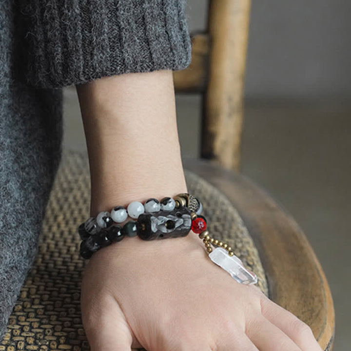 Buddha Stones Black Rutilated Quartz Ebony Wood White Crystal Success Couple Bracelet - image 5