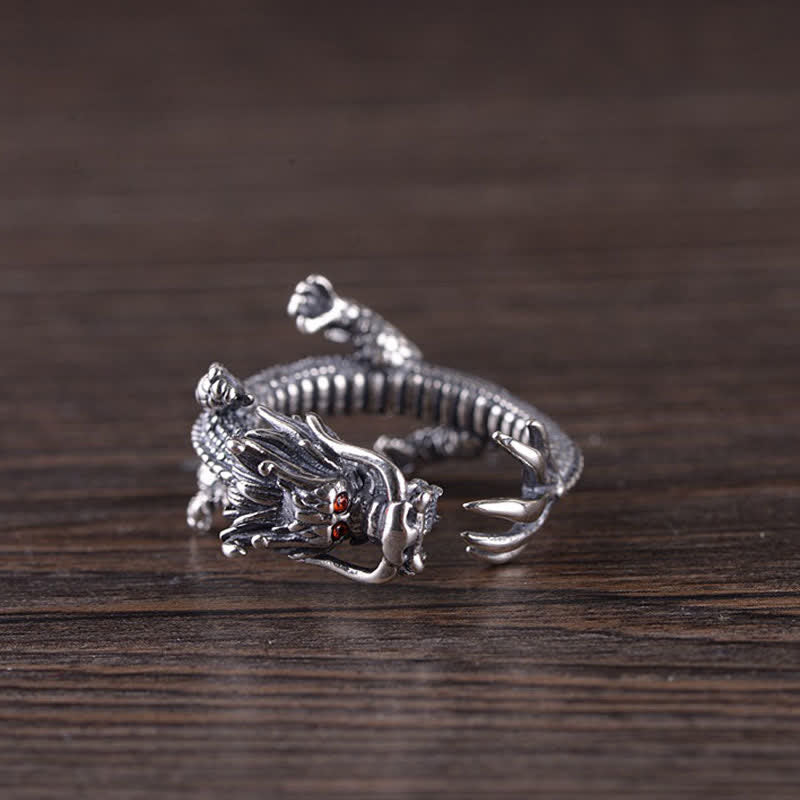 Buddha Stones 925 Sterling Silver Dragon Luck Protection Ring - image 5
