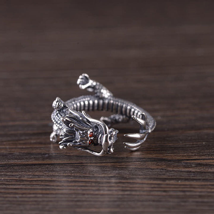 Buddha Stones 925 Sterling Silver Dragon Luck Protection Ring - image 5