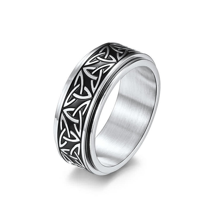 Buddha Stones  Triangle Knot Triquetra Titanium Steel Calm Rotatable Ring - image 0