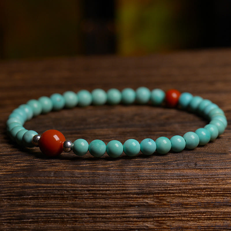 Buddha Stones Turquoise Red Agate Bead Protection Bracelet - image 3