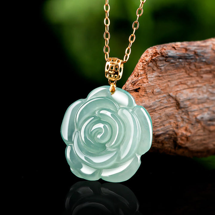 Buddha Stones 18K Gold 925 Sterling Silver Natural Jade Rose Luck Necklace Pendant - Jade(Prosperity♥Abundance) - image 0