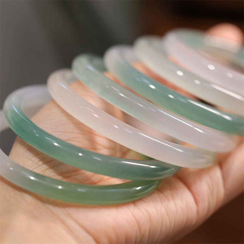 Buddha Stones Natural White And Green Chalcedony Agate Positive Cuff Bracelet Bangle - image 5