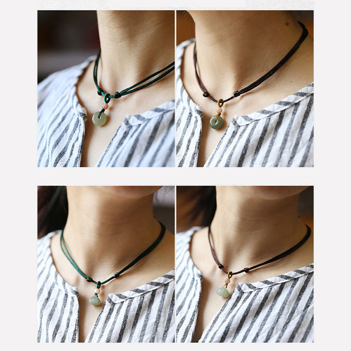 Buddha Stones Natural Round Jade Peace Buckle Lotus Abundance String Necklace Pendant - image 15