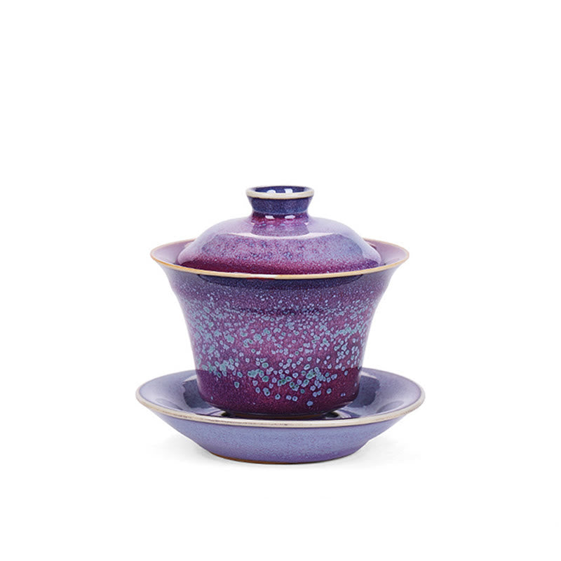 Buddha Stones Retro Glaze Kiln Change Ceramic Gaiwan Sancai Teacup Kung Fu Tea Cup And Saucer With Lid - image 4