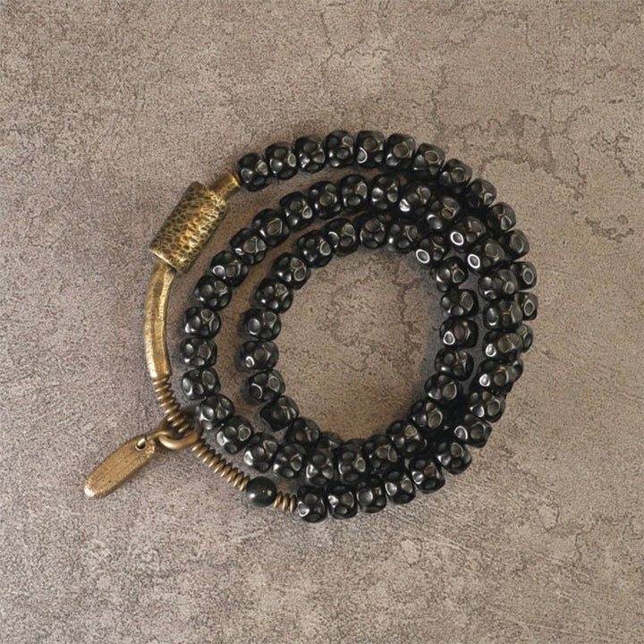 Buddha Stones Retro Coconut Shell Brass Copper Happiness Triple Wrap Bracelet - image 5