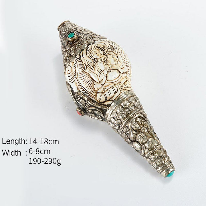 Tibetan Handmade Engraved Shankha Buddha Conch Shell Wealth Positive Decoration - Four-Armed Avalokitesvara - image 16