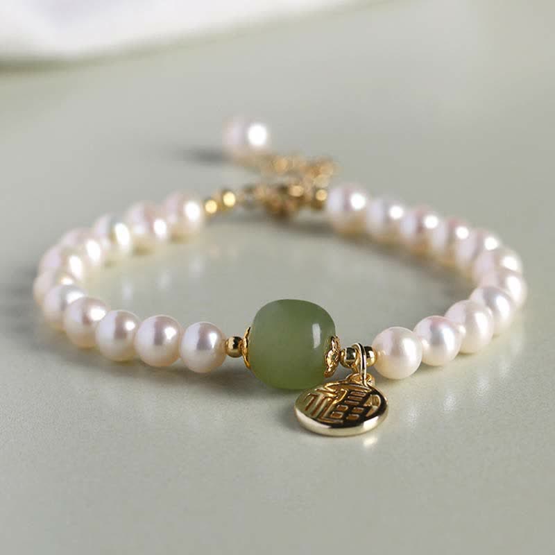 Buddha Stones Natural Pearl Hetian Jade Happiness Healing Bead Bracelet - Pearl(Healing♥Wisdom) - image 0