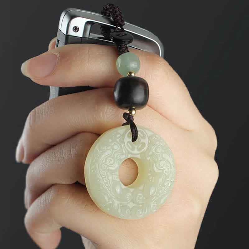 Buddha Stones PiXiu Jade Peace Buckle Abundance Wealth Key Chain - image 1