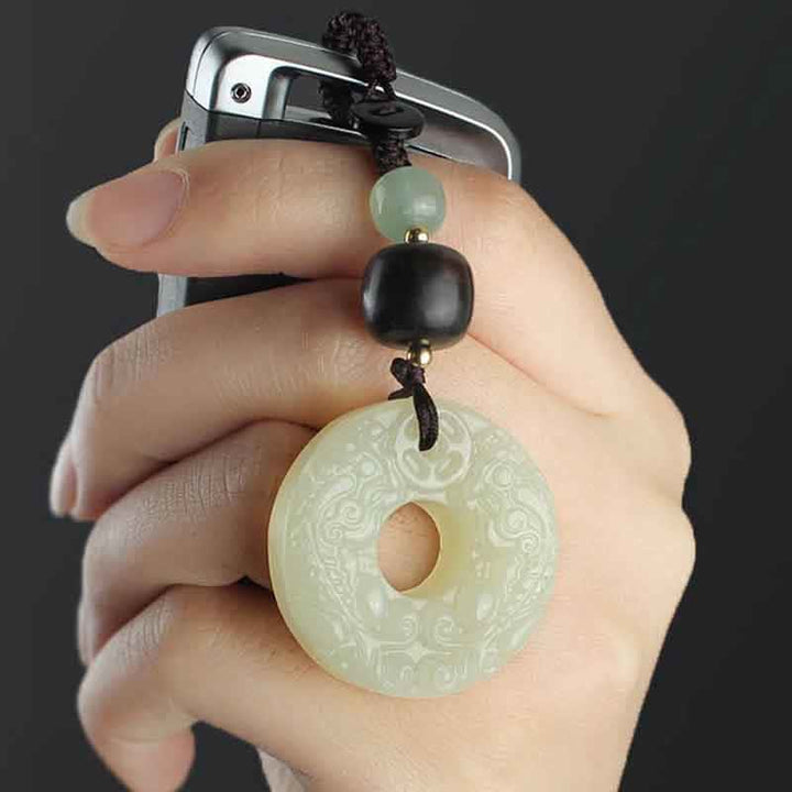 Buddha Stones PiXiu Jade Peace Buckle Abundance Wealth Key Chain - image 1