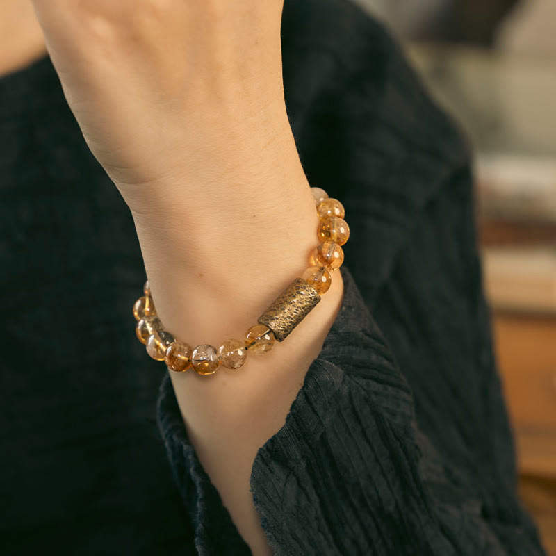 Buddha Stones Natural Citrine Crystal Brass Bead Protection Bracelet - image 7