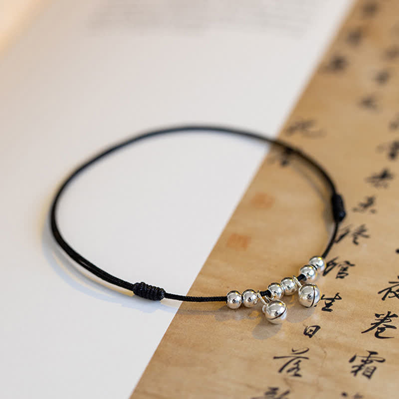 Buddha Stones 925 Sterling Silver Red String Braid Bell Charm Anklet - image 17