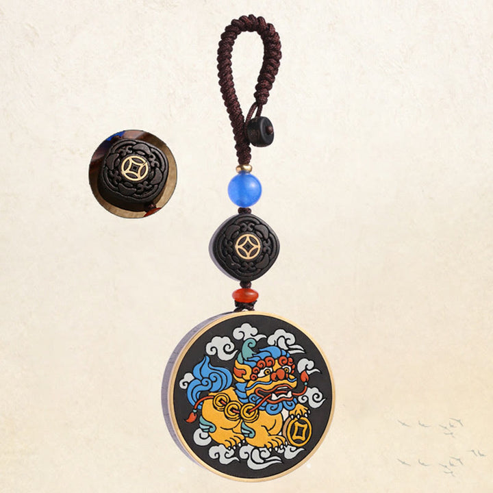 Buddha Stones PiXiu Copper Coin Ebony Wood Luck Attract Wealth Key Chain Decoration - image 14