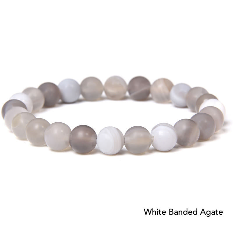 Natural Agate Stone Crystal Balance Beaded Bracelet - White Banded Agate - image 6