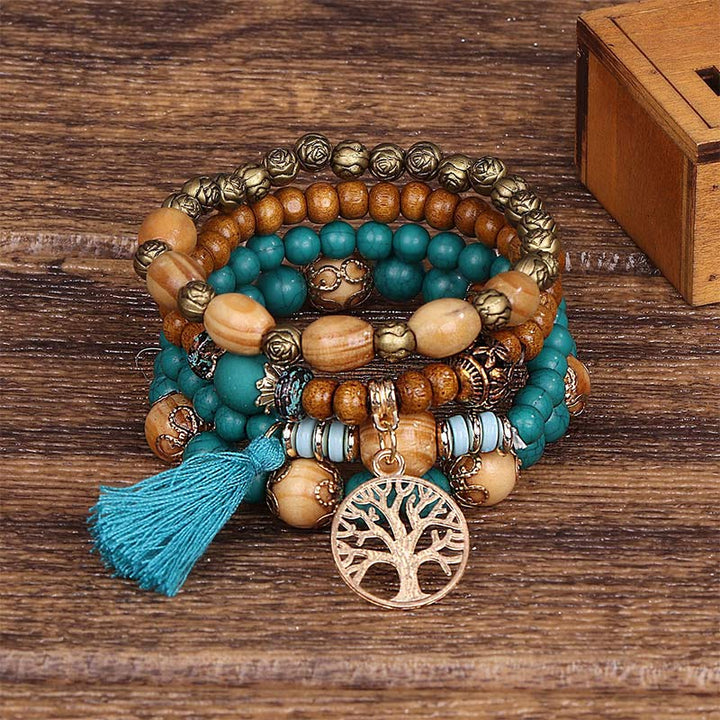 Buddha Stones Wenge Wood Layered Tree Tassel Healing Bracelet - image 6