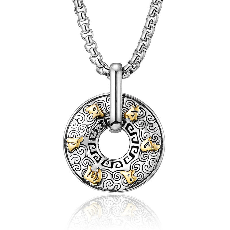 Buddha Stones Tibetan Om Mani Padme Hum Peace Buckle Creativity Necklace Pendant - Golden Om Mani Padme Hum - image 0