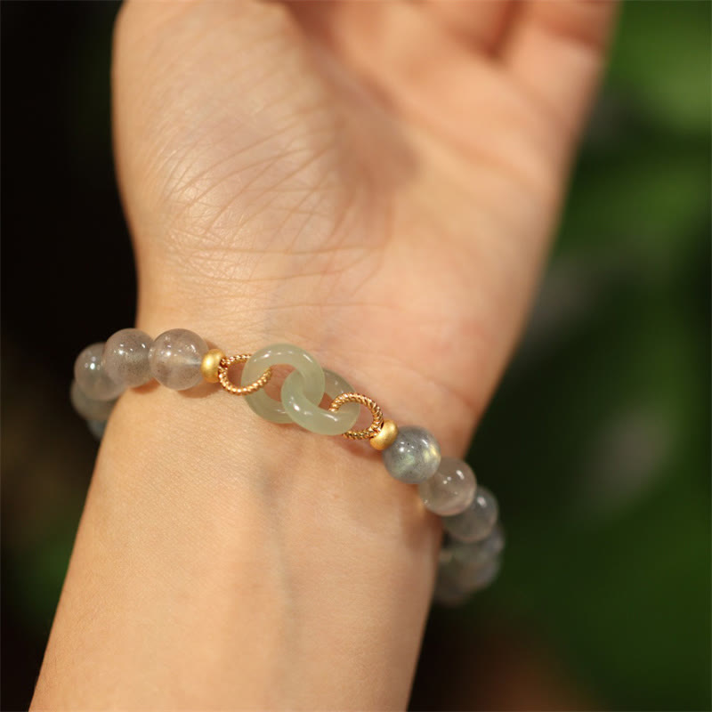 Buddha Stones Natural Moonstone Heitan Jade Peace Buckle Healing Bracelet - Moonstone&Heitan Jade - image 0