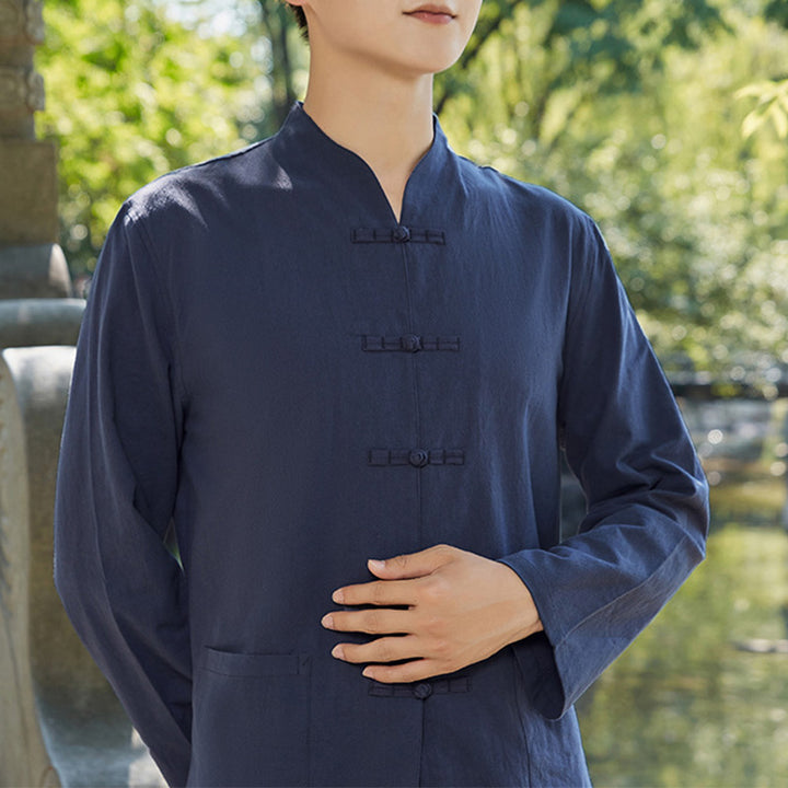 Buddha Stones Spiritual Zen Practice Yoga Meditation Prayer Clothing Cotton Linen Men's Set - Navy Blue - US/UK/AU48，EU58 (6XL) - image 1