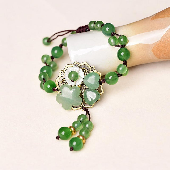 Buddha Stones Natural Green Jade Luck Dangling Flower Bracelet - Flower&Love - image 11