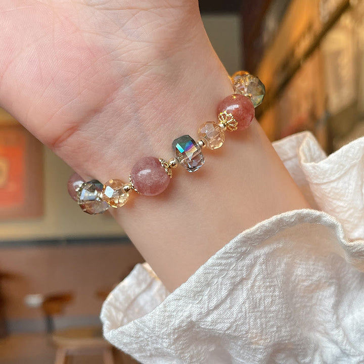 Buddha Stones Natural Strawberry Quartz Colorful Crystal Positive Bracelet - image 9