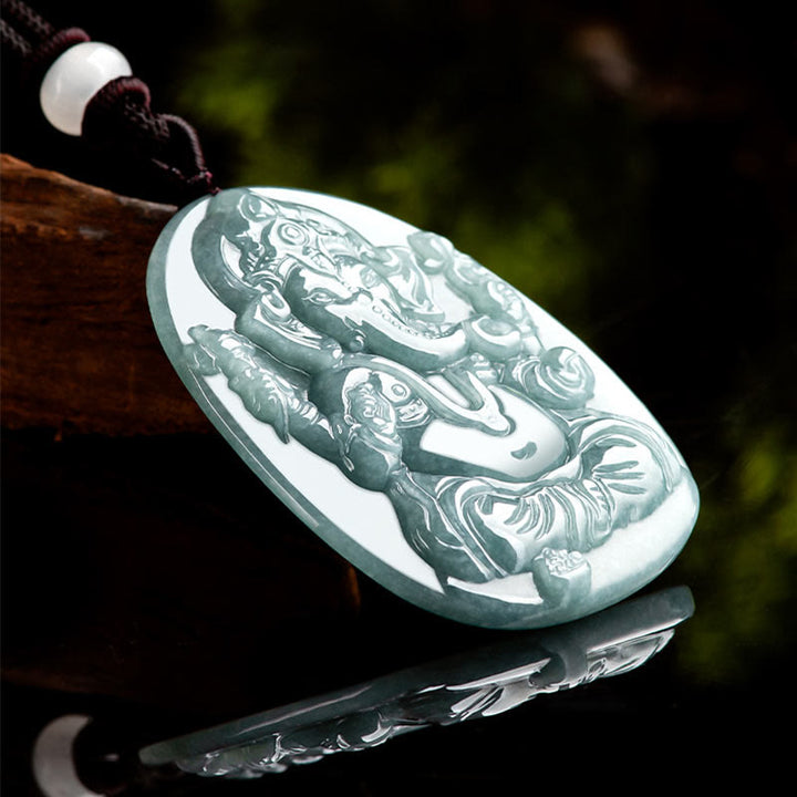 Buddha Stones Natural Jade Ganesh Ganpati Elephant Protection Amulet Necklace Pendant - image 5
