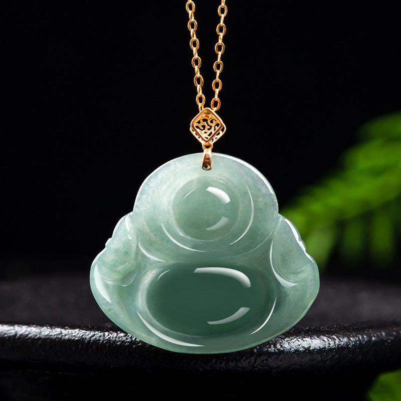 Buddha Stones Laughing Buddha Natural Jade Prosperity Abundance Necklace Pendant - image 7